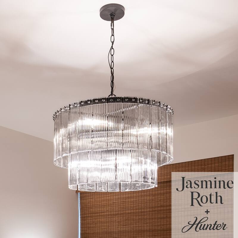 Hunter + Jasmine Roth Ontario Ribbed Glass Pendant Chandelier - Foyer, Dining Room, Kitchen Table or Island - Transitional, Glam