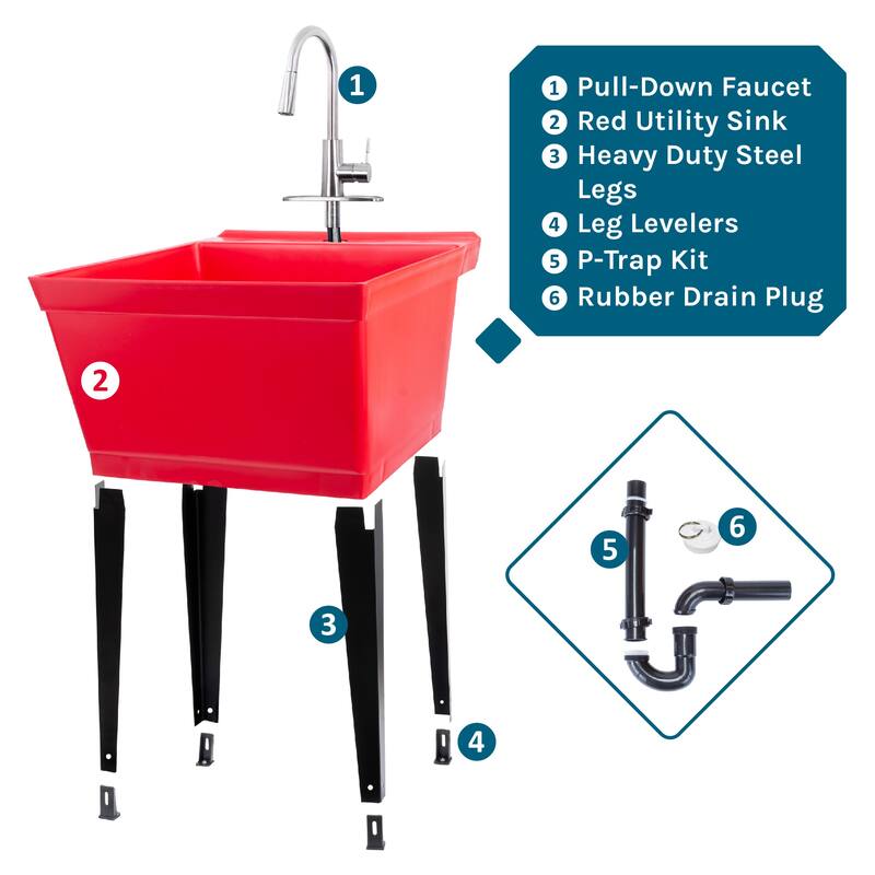 TEHILA Utility Sink Laundry Tub with Stainless Finish High Arc Faucet - N/A
