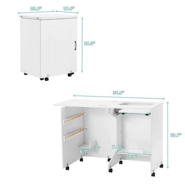 dimension image slide 1 of 2, EROMMY 45.5" W x 23.6" D Sewing Table featuring a Storage Shelf, Versatile Adjustable Sewing Machine Desk with Storage Bags