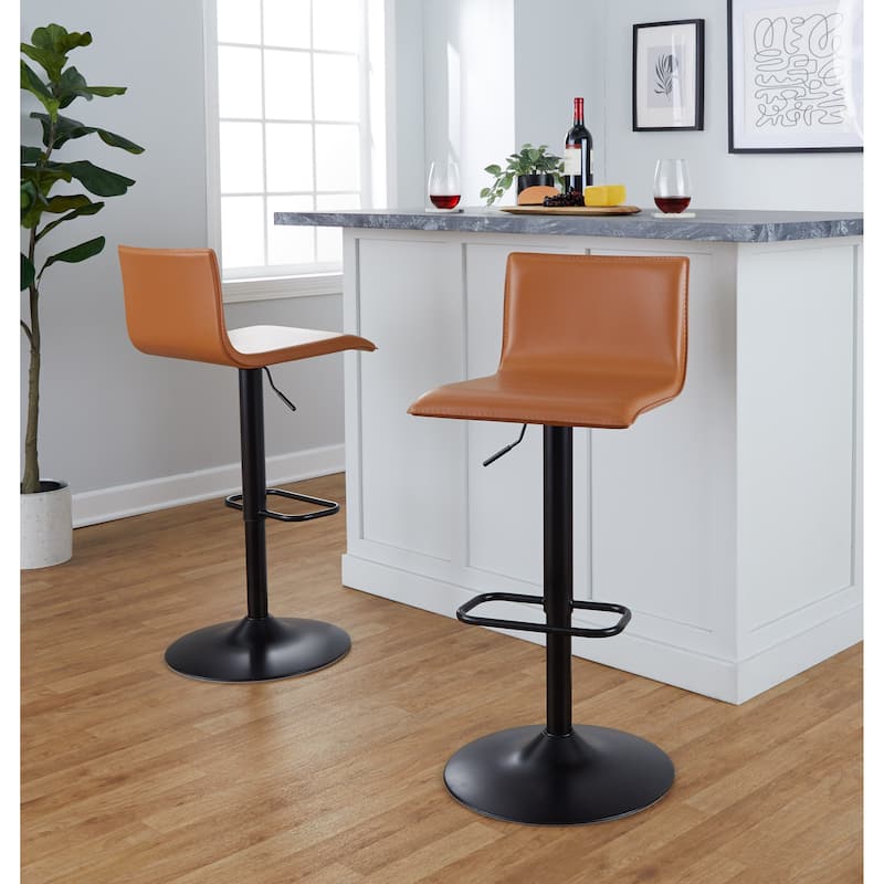 Porch & Den Mara Upholstered Adjustable Bar Stool with Rounded Rectangle Footrest (Set of 2)