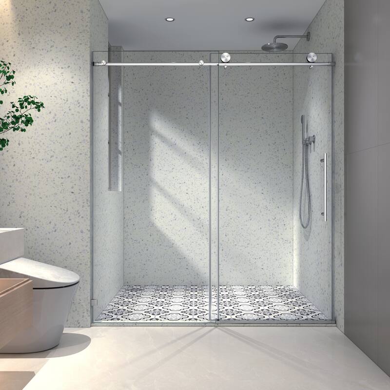 55 to 60 in. W x 76 in. H Sliding Frameless Shower Door with 5/16 Inch (8mm) Thick Tampered Glass - Chrome