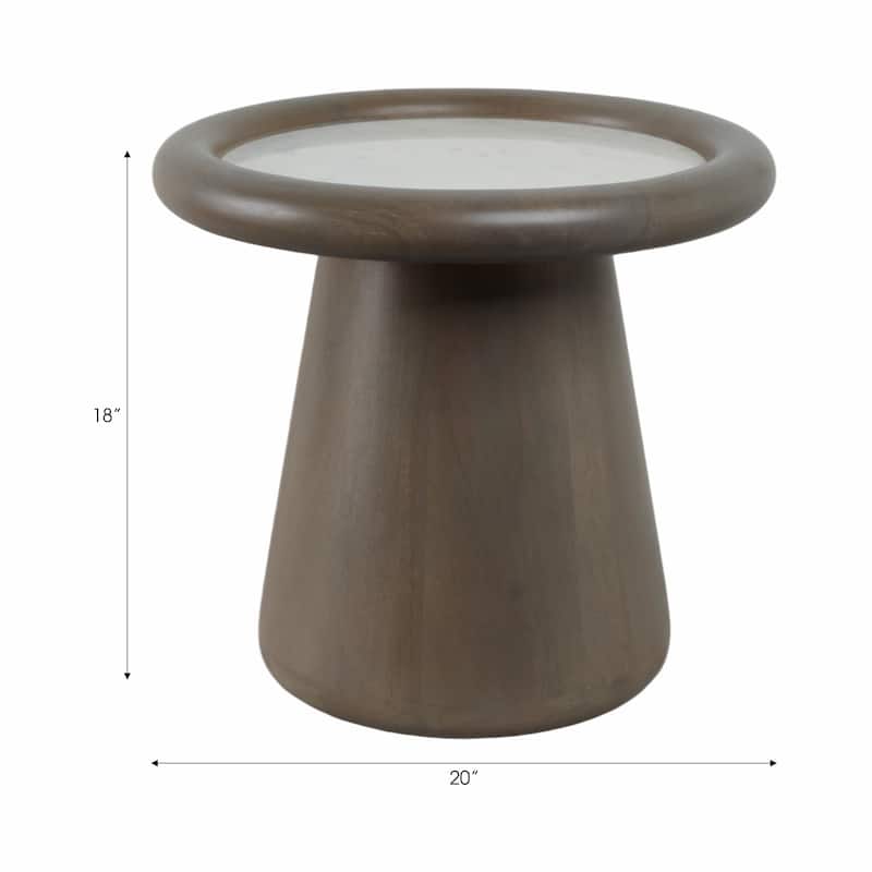Mango Wood Marble Accent Table Round Drum Base Sculptural Design