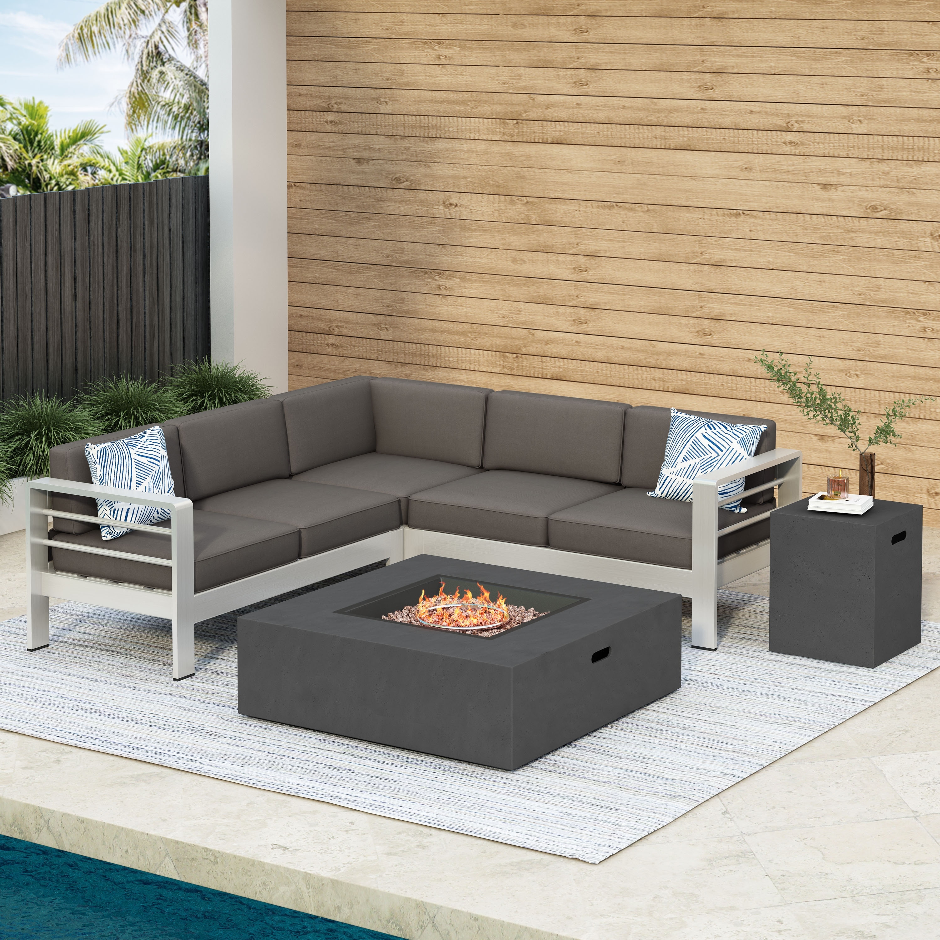 Christopher knight home cape coral outdoor aluminum 5 piece sofa set with cushions deals