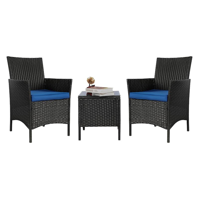 Vrakae 3 Piece Patio Rattan Wicker Furniture Set
