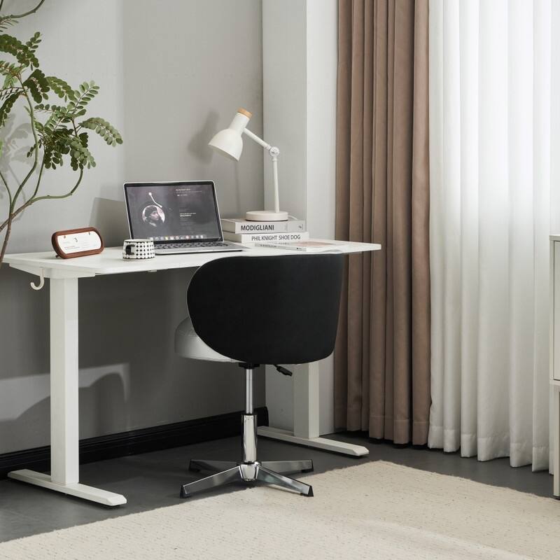 Modern PU Swivel Chair Armless No Wheel Adjustable Height Office Desk Chair With Baskest Support - N/A