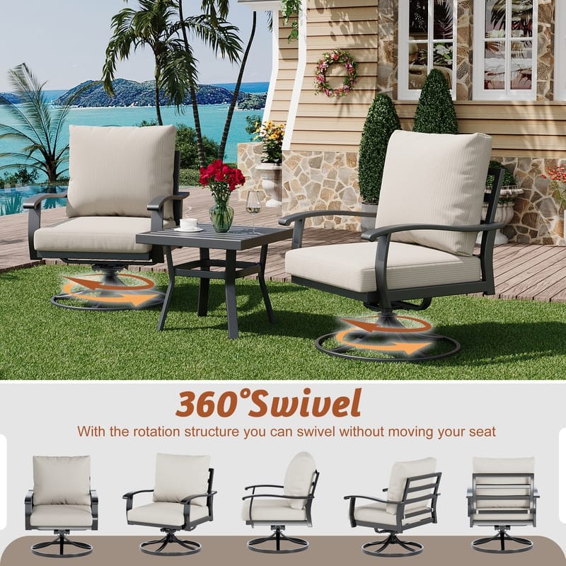 Erommy Patio Set: 360° Swivel Rockers, Sofa, Ottomans & Table – Outdoor Conversation Set for Poolside, Garden & Deck