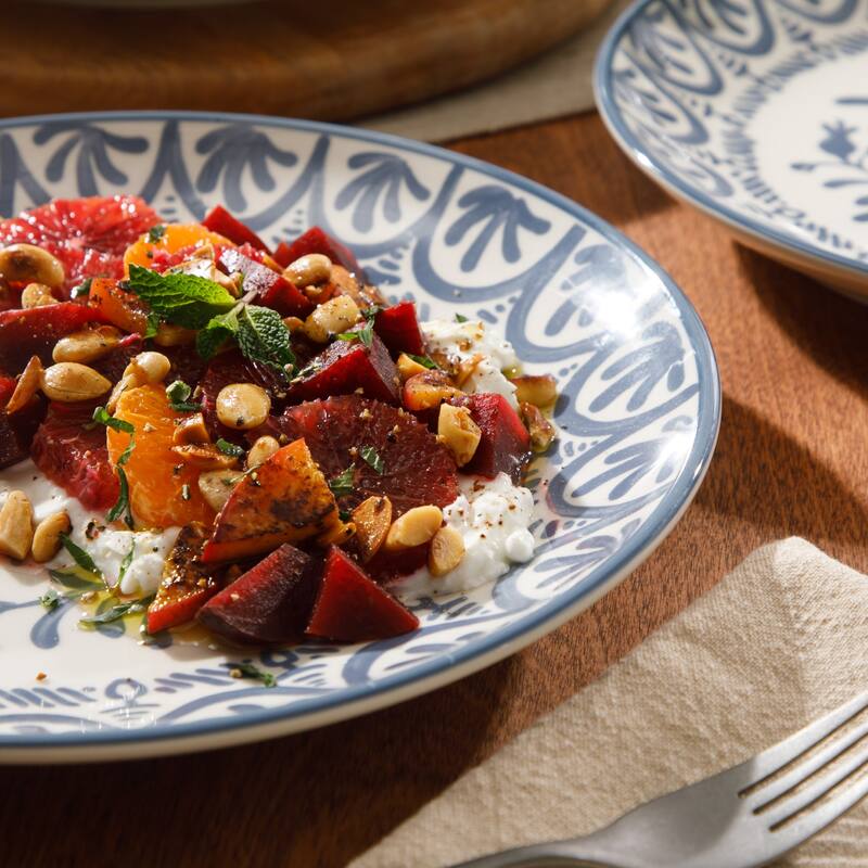 Bloomhouse - 2-Time Oprah's Favorite Things - Valencia Flor 4 Piece 10.75" Dinner Plate Set, Stoneware Floral Decal Design