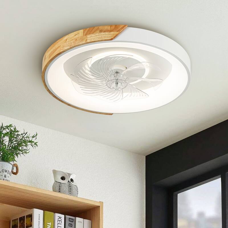 19 in. Modern White Circle Color-Changing Integrated LED Flush Mount Ceiling Fans Light With Remote Control for Bedroom