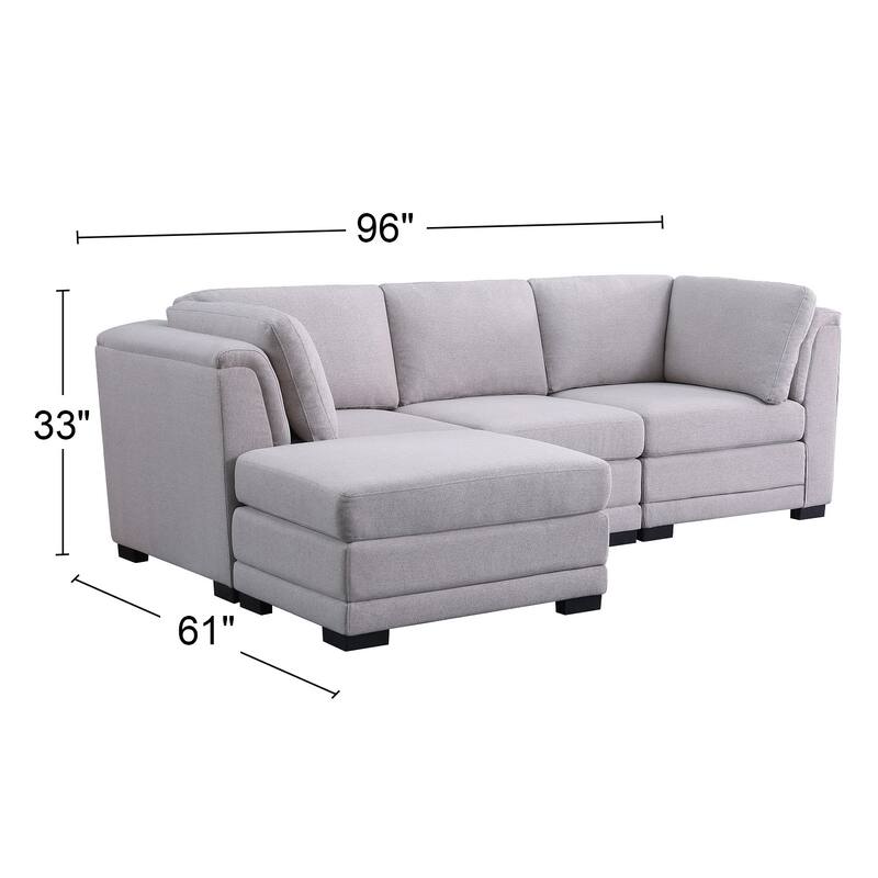 Reversible Modular Sectional Sofa with Ottoman in Light Gray