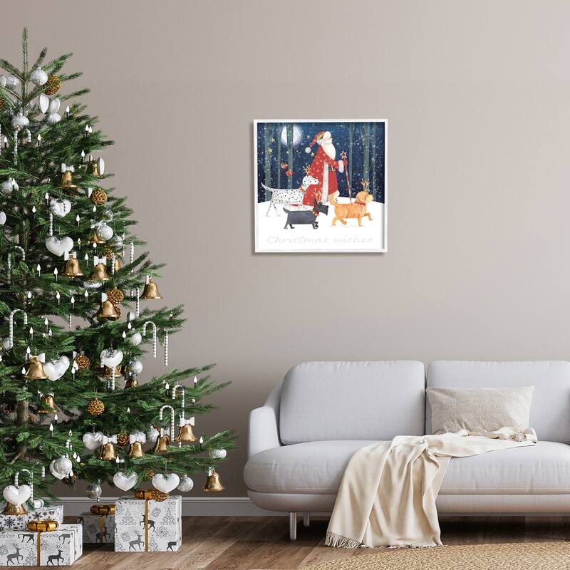 Stupell Cheery Christmas Night Santa & Dogs Snowy Scenery Framed Wall Art - Multi-Color