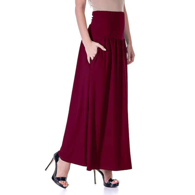 24seven Comfort Apparel Womens Foldover Maxi Skirt With Pockets - Red - M