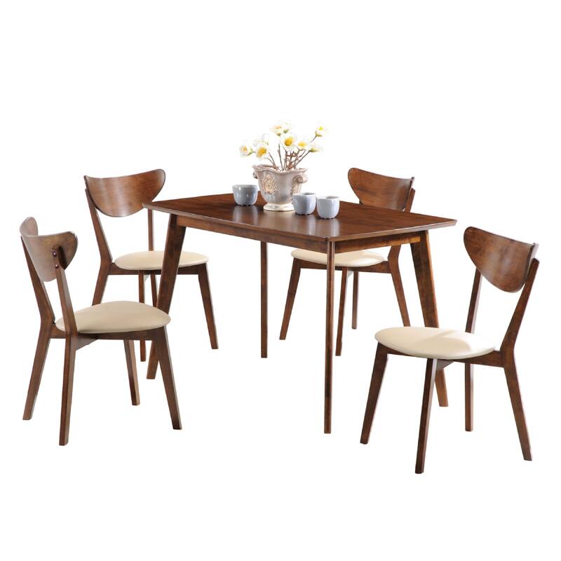 Kosy 5pc Dining Table n 4 Chair Set, Chestnut Brown, Tan Faux Leather