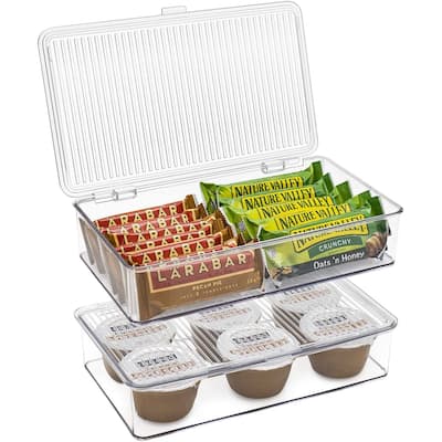 2-Pack Organizer bin with Lids, Kitchen Pantry & Fridge Food Storage Containers