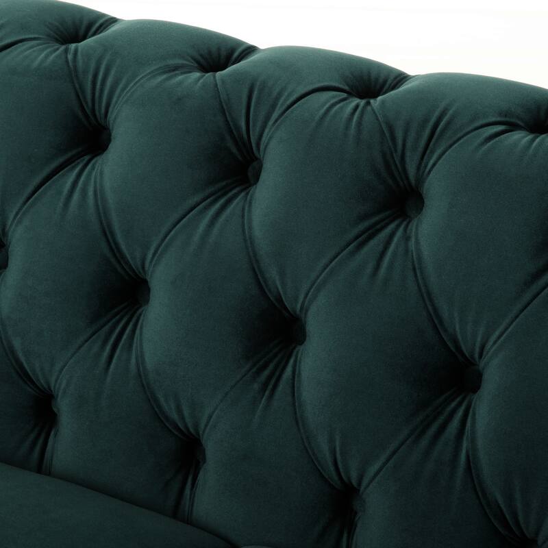 Velvet Loveseat Sofa, with Tufted Button Lounge Couch, Upholstered Sofa Couch 2-Person Rolled Armchair for Living Room