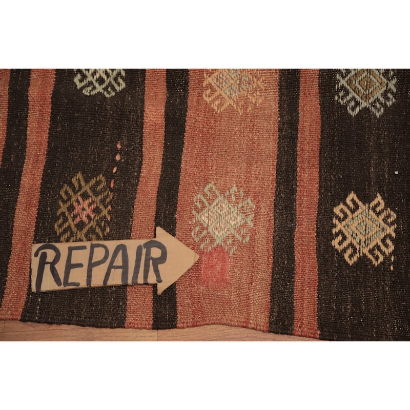 Hand Woven Oriental 100% Wool Carpet Southwestern Tribal Oranges & Rust Kilim Area Rug - 11' 6'' X 5' 11''