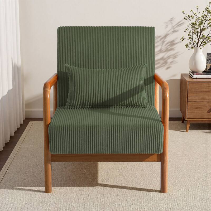 25" W Mid Century Upholstered Wood Accent Chair with Pillow
