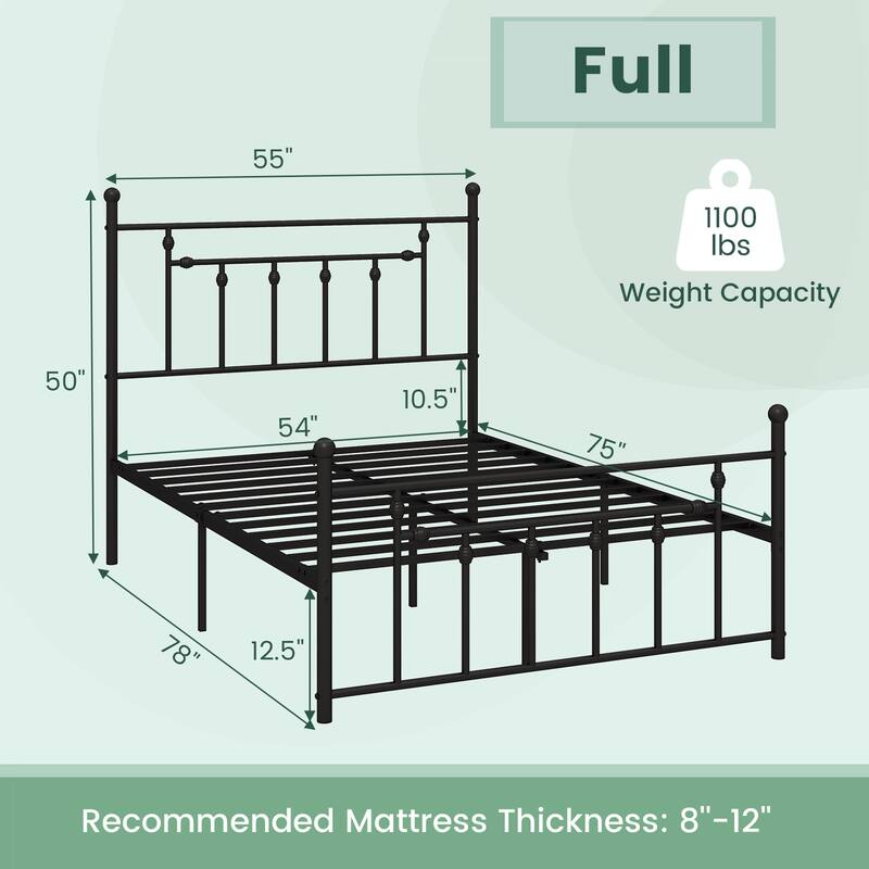 Metal Bed Frame with Built-In Headboard for Strong Support