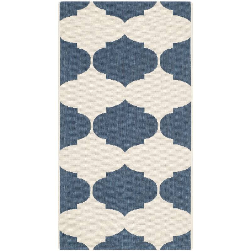 SAFAVIEH Courtyard Abeda Indoor/ Outdoor Waterproof Patio Backyard Rug - 2' x 3'7" - Beige/Navy