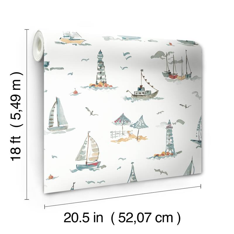 NuWallpaper Set Sail Blue Green Peel and Stick Wallpaper - N/A