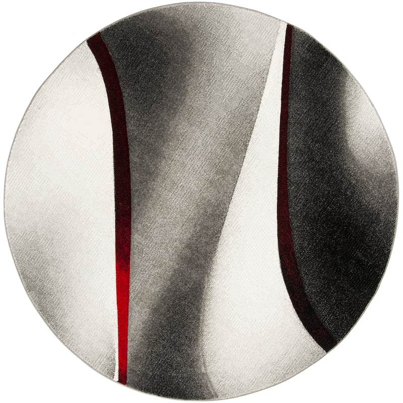 SAFAVIEH Hollywood Jocelyne Mid-Century Modern Abstract Rug - 4' x 4' Round - Grey/Red