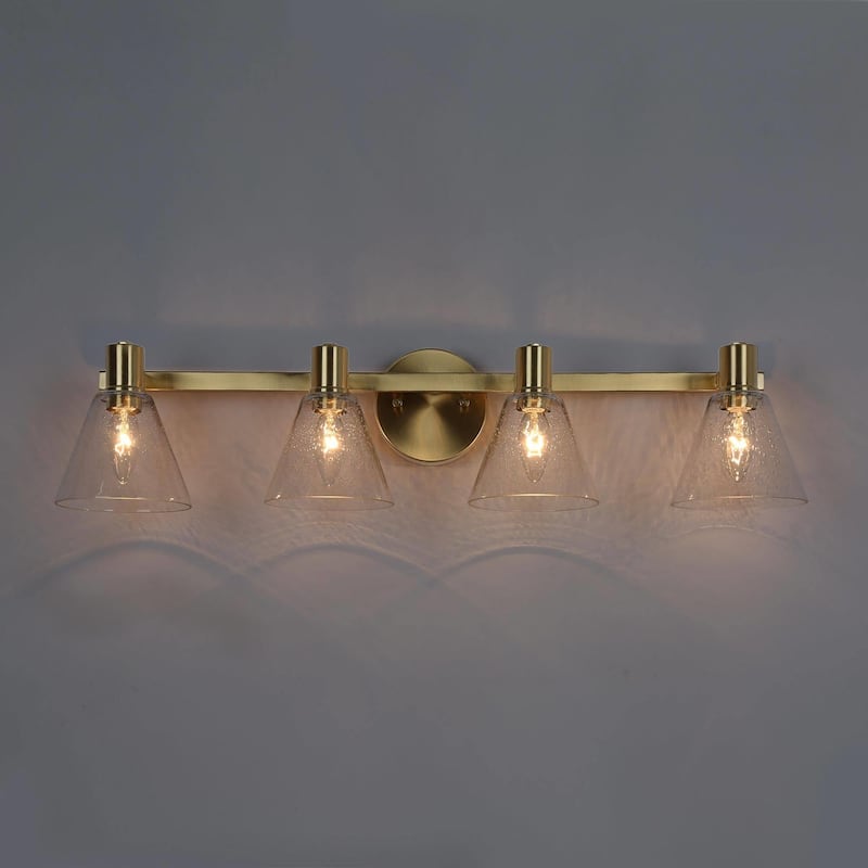 Veniya 4-light Modern Glam Gold Bathroom Vanity Light with Seeded Glass LED Dimmable Wall Sconce