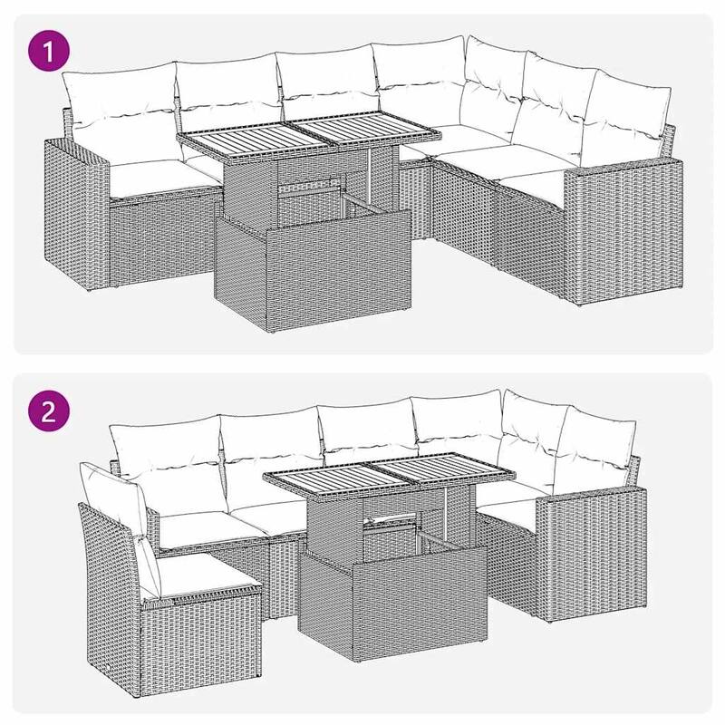 vidaXL Patio Sofa Set with Cushions Table and Sofa Sections 7 Piece Poly Rattan - 21.7 x 24.4 x 27.2