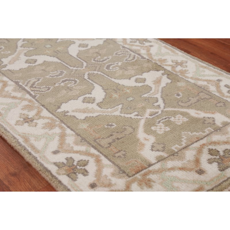 Light Brown Transitional Oushak Runner Rug Handmade Wool Carpet - 2'8" x 7'11"