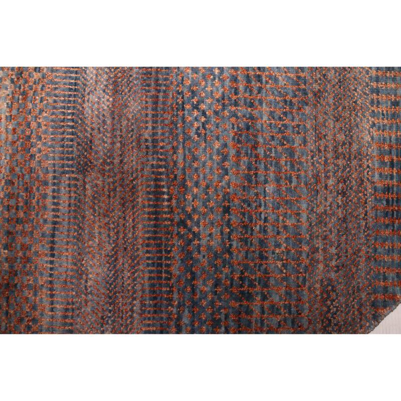 ECARPETGALLERY Hand-knotted Finest Silk Shadow Dark Blue, Dark Copper Silk, Wool Rug - 6'0 x 6'0