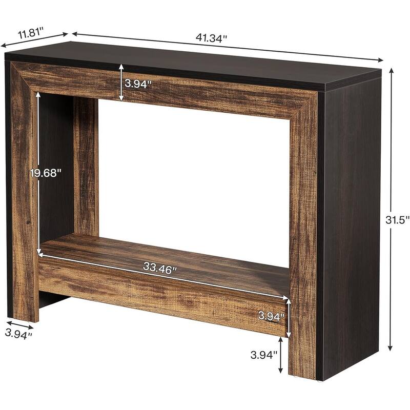 Brown-Natural Particleboard Farmhouse Console Table with Open Shelf - 41.34” L x 11.81 W x 31.5 H