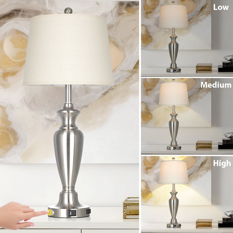 Set of 2 Modern 27.5-Inch Table Lamps with USB & Type-C Ports and 3-Level Touch Control - 13'' x 13'' x 30''
