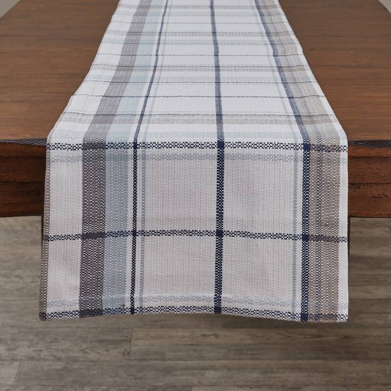 Split P Zuri White Plaid Table Runner 72"L - 15" x 72"