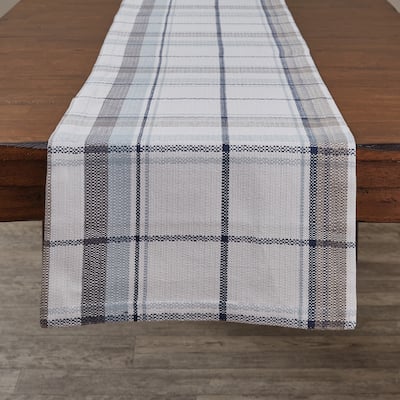 Split P Zuri White Plaid Table Runner 72"L - 15" x 72"