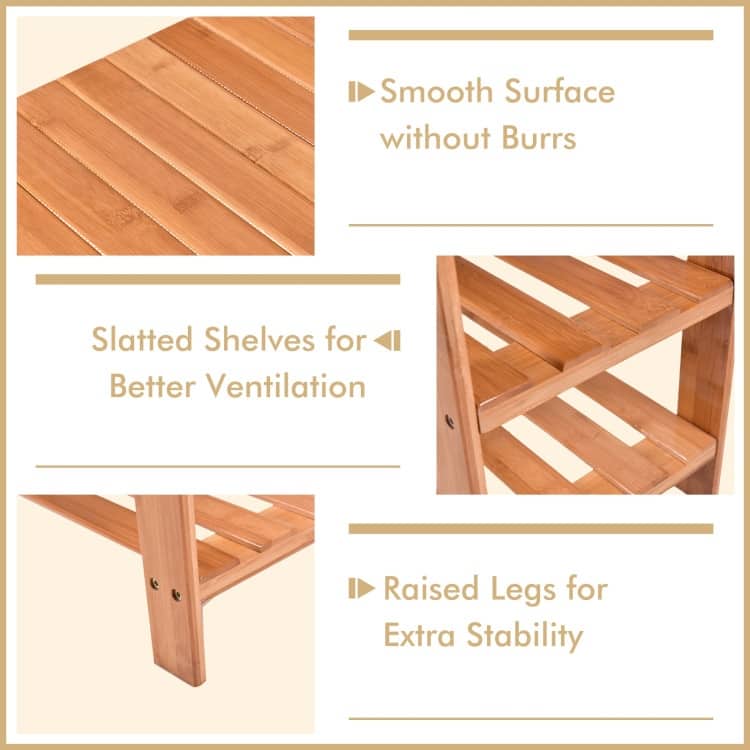 3 Tier Bamboo Bench Storage Shoe Shelf - 27.5" x 11" x 17.5" (L x W x H)