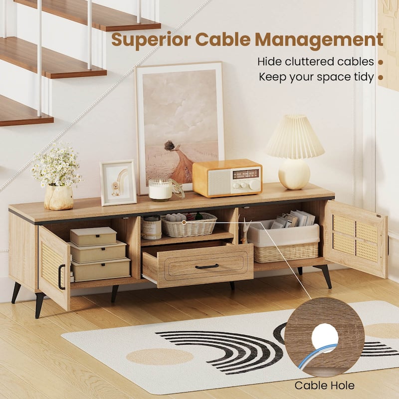 Costway Boho TV Stand for 65 Inch TVs Modern Entertainment Center with - See Details