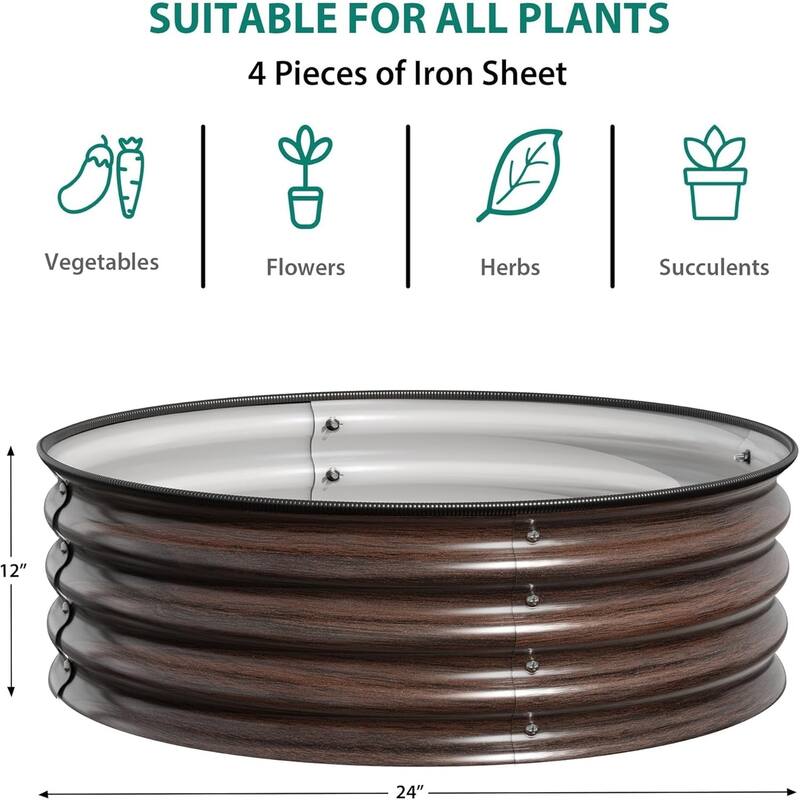 3-Pack 2x1FT Galvanized Raised Garden Beds Round for Vegetables Flowers and Fruits Silver