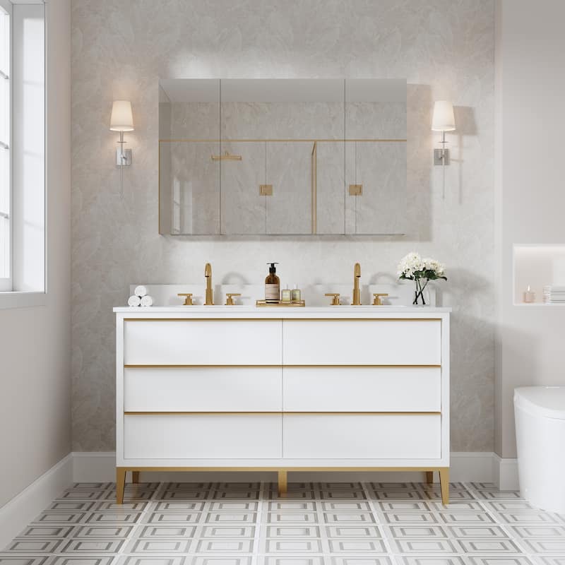 48"W X 30'H Bathroom Recessed or Surface Wall Mount Medicine Cabinet With Adjustable Glass Shelves