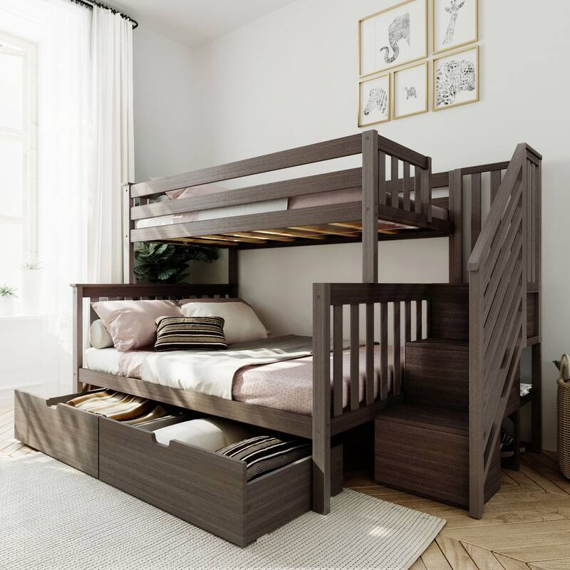 Max and Lily Twin over Full Staircase Bunk Bed with Storage Drawers - Clay