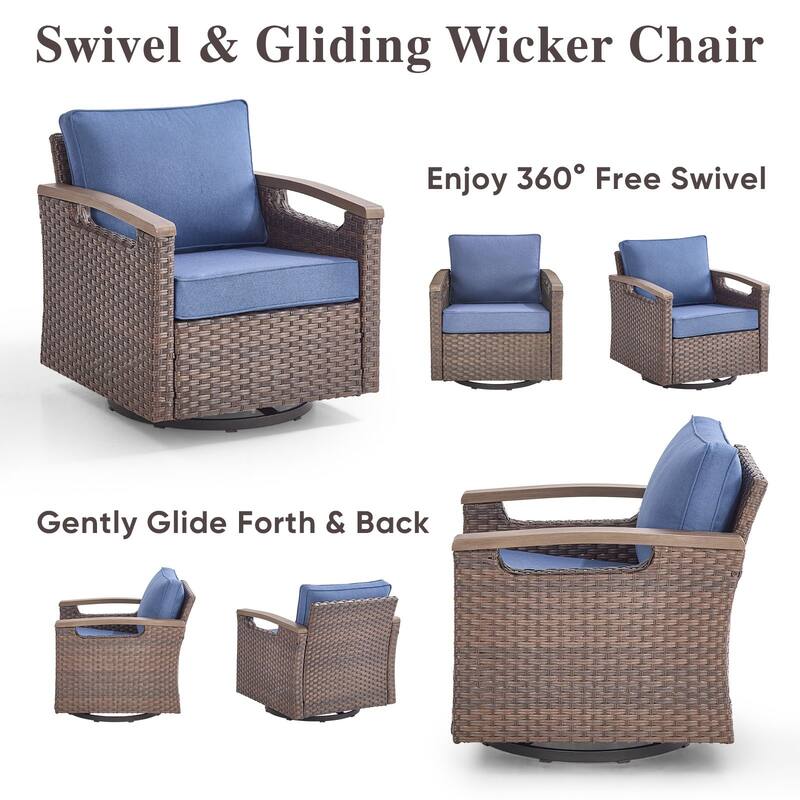 Pocassy Outdoor Brown Wicker Funitre with Cushion Set