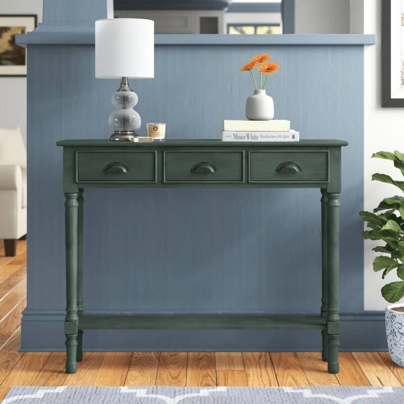 Burlington Wood 3-drawer Console Hallway Table - Peacock Green