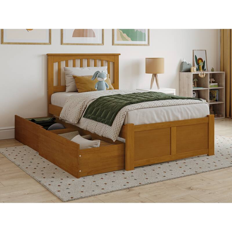 Mission Platform Bed with Footboard and Storage Drawers - Light Toffee - Twin