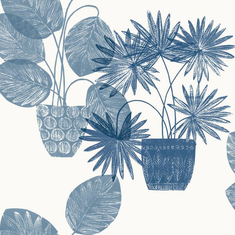 A-Street Prints Aida Blue Potted Plant Wallpaper