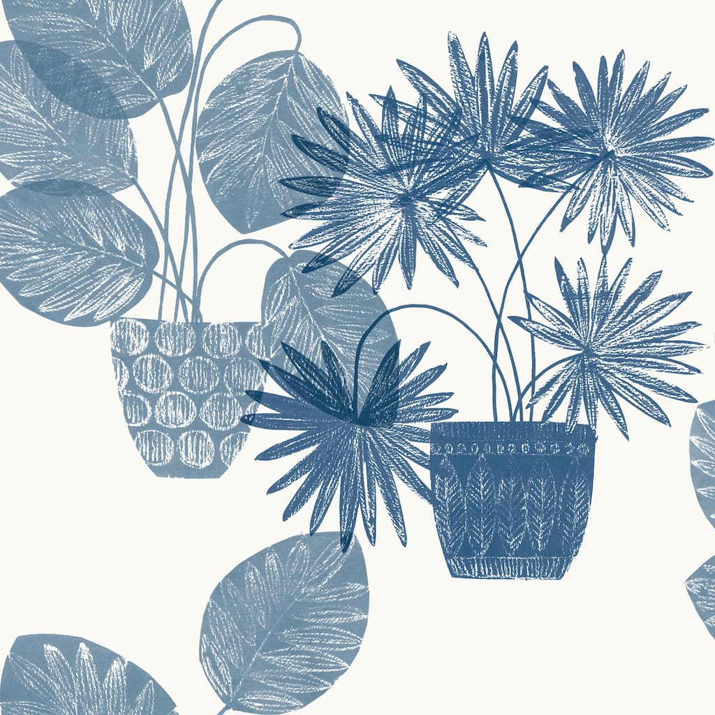 A-Street Prints Aida Blue Potted Plant Wallpaper