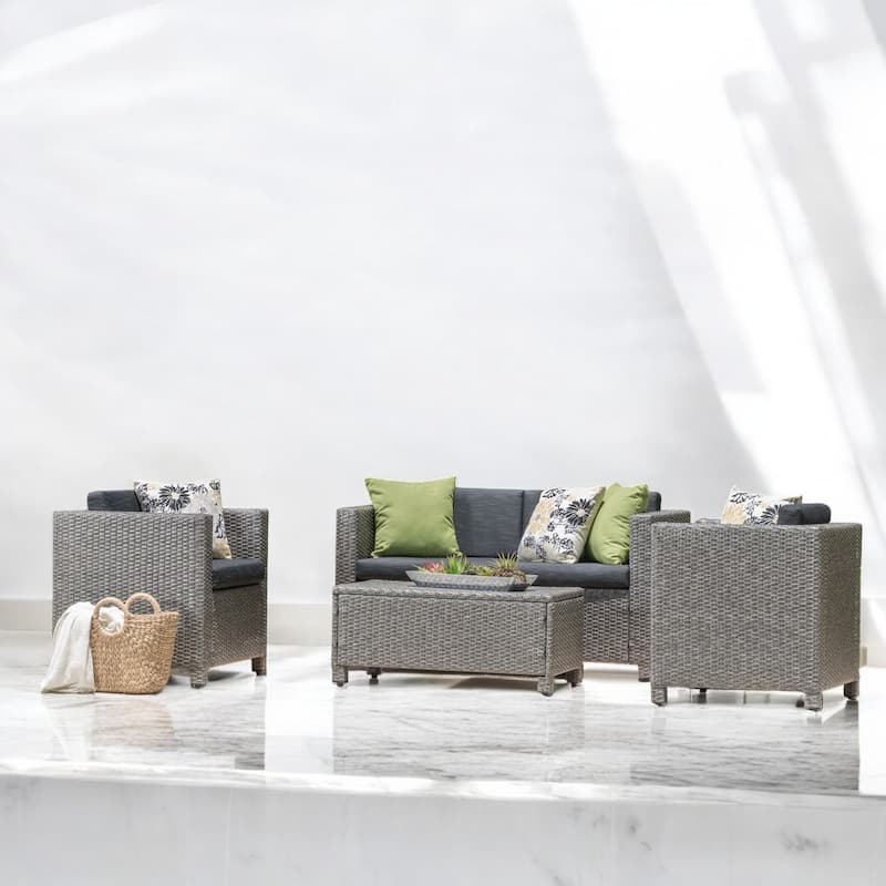 4-Piece Outdoor Sofa Set with Cushions, PE Wicker Rattan Seating Group with Loveseat - Backyard, Patio, or Garden