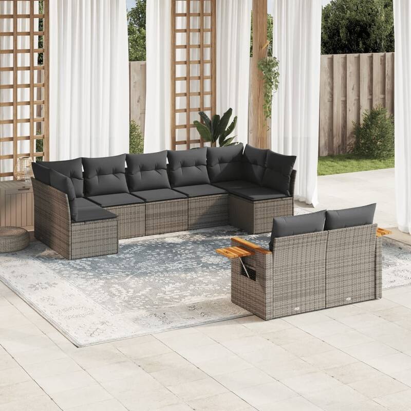 vidaXL Patio Sofa Set with Cushions Outdoor Conversation Furniture Poly Rattan - 24.4 x 33.5 x 27.2 in - Grey without table