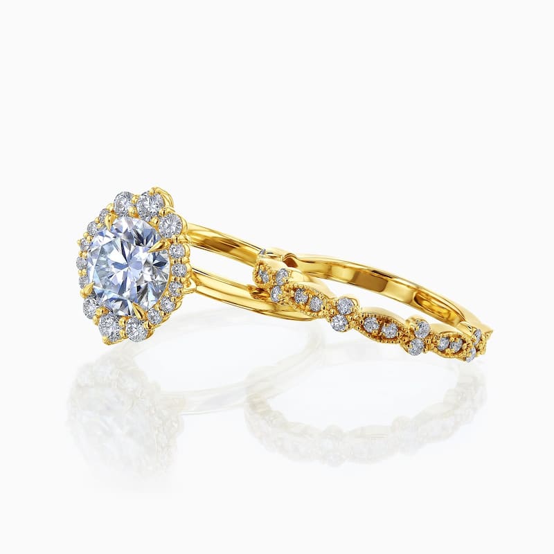 Kobelli 2.6 Carats Round Diamond 14k Solid Gold Rococo Halo Vintage Style Rochelle Bridal Rings 2pc Set (DEF/VS, Certified)