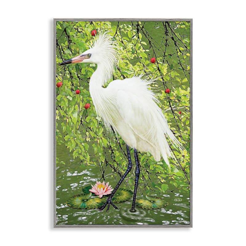 Stupell Sophisticated Heron in Pond Shore Framed Giclee Art Design By Rosiland Solomon - 16 x 24 - Grey