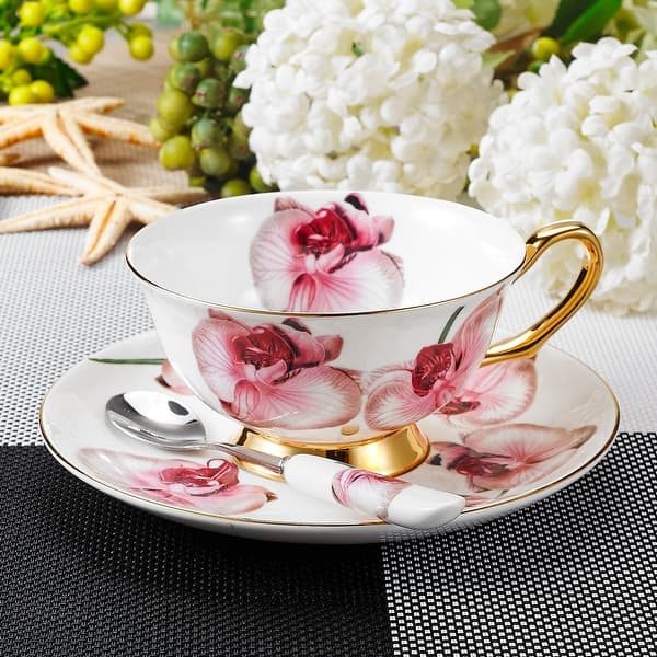 Lorren Home Trends 13 oz. Rose Floral Design Porcelain Coffee Mug