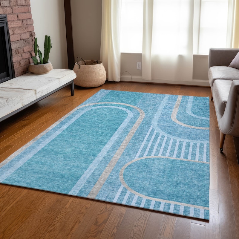 Machine Washable Indoor/ Outdoor Chantille Mid Century Modern Rug