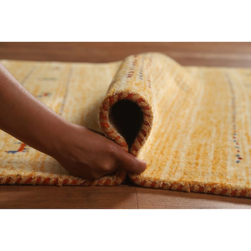 Hand Knotted Oriental 100% Wool Carpet Tribal Animal Pictorial Yellow & Gold Gabbeh Area Rug - 5' 8'' X 3' 11''