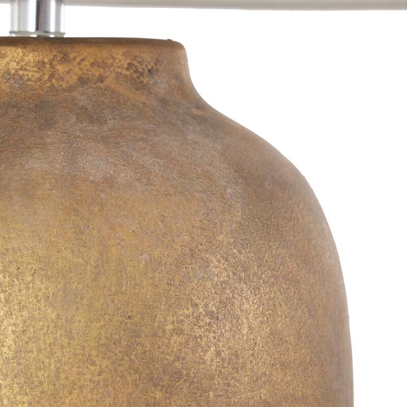 Light Brown, Black or Brown Ceramic Tall Distressed Antique Style Textured Room Table Lamp with Cream Linen Shade